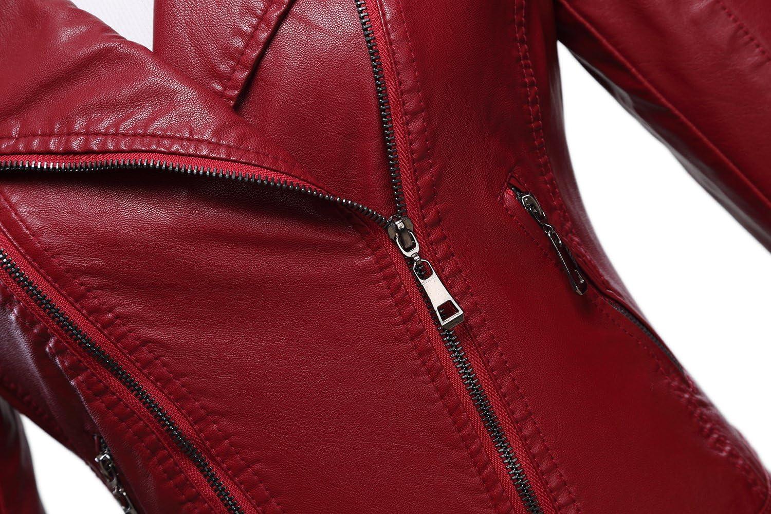 imageTanming Womens Faux Leather Moto Biker Short Coat JacketG Wine Red6
