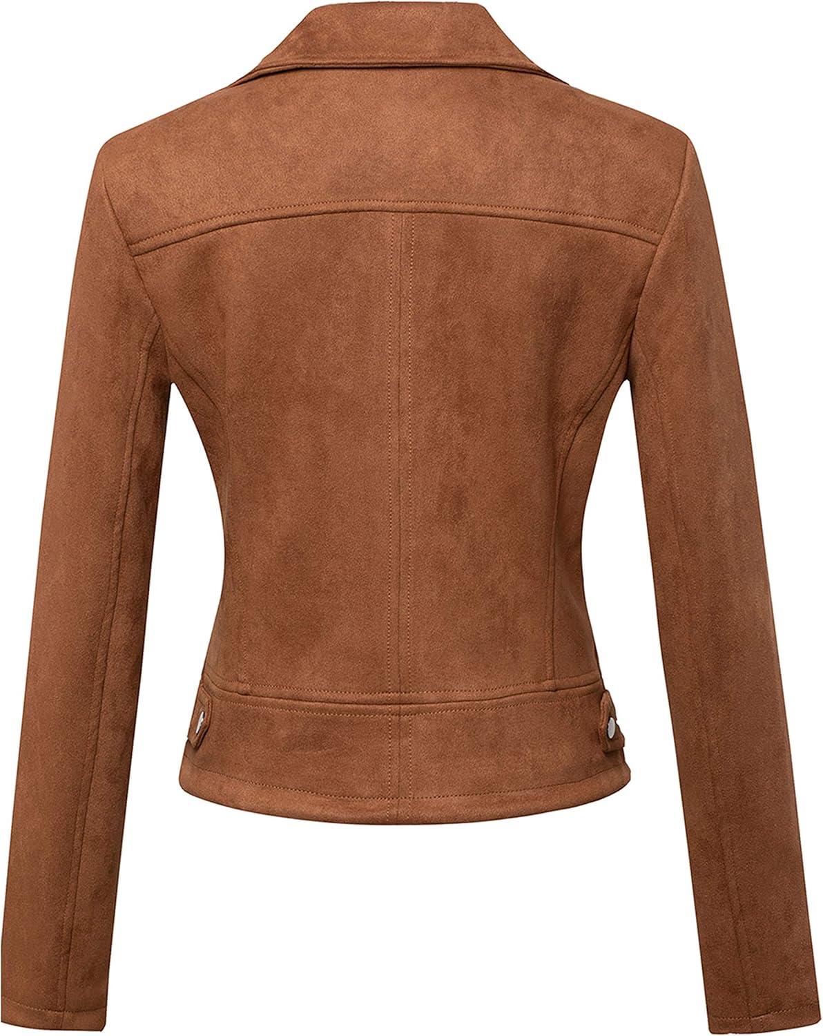 imageTanming Womens Faux Leather Moto Biker Short Coat JacketH Suedebrown