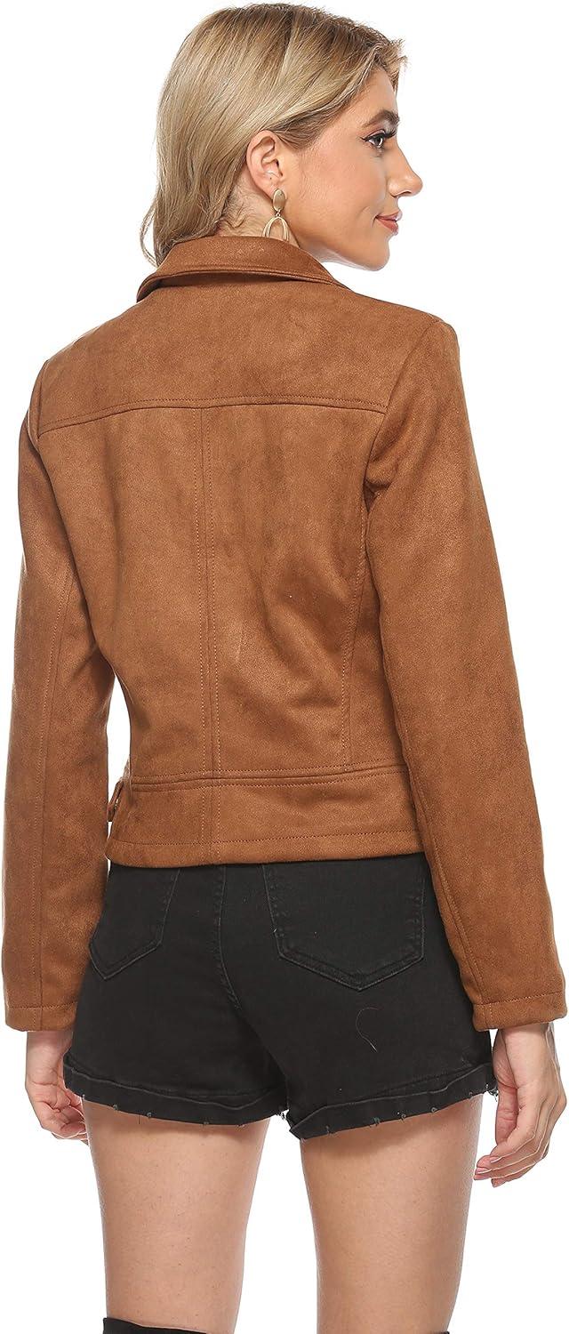 imageTanming Womens Faux Leather Moto Biker Short Coat JacketH Suedebrown