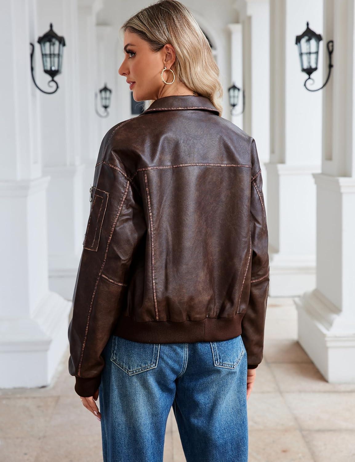 imageTanming Womens Leather Jacket Fall Fashion Motorcycle Biker Bomber Jacket Zip Up Winter Coat OuterwearWine Red
