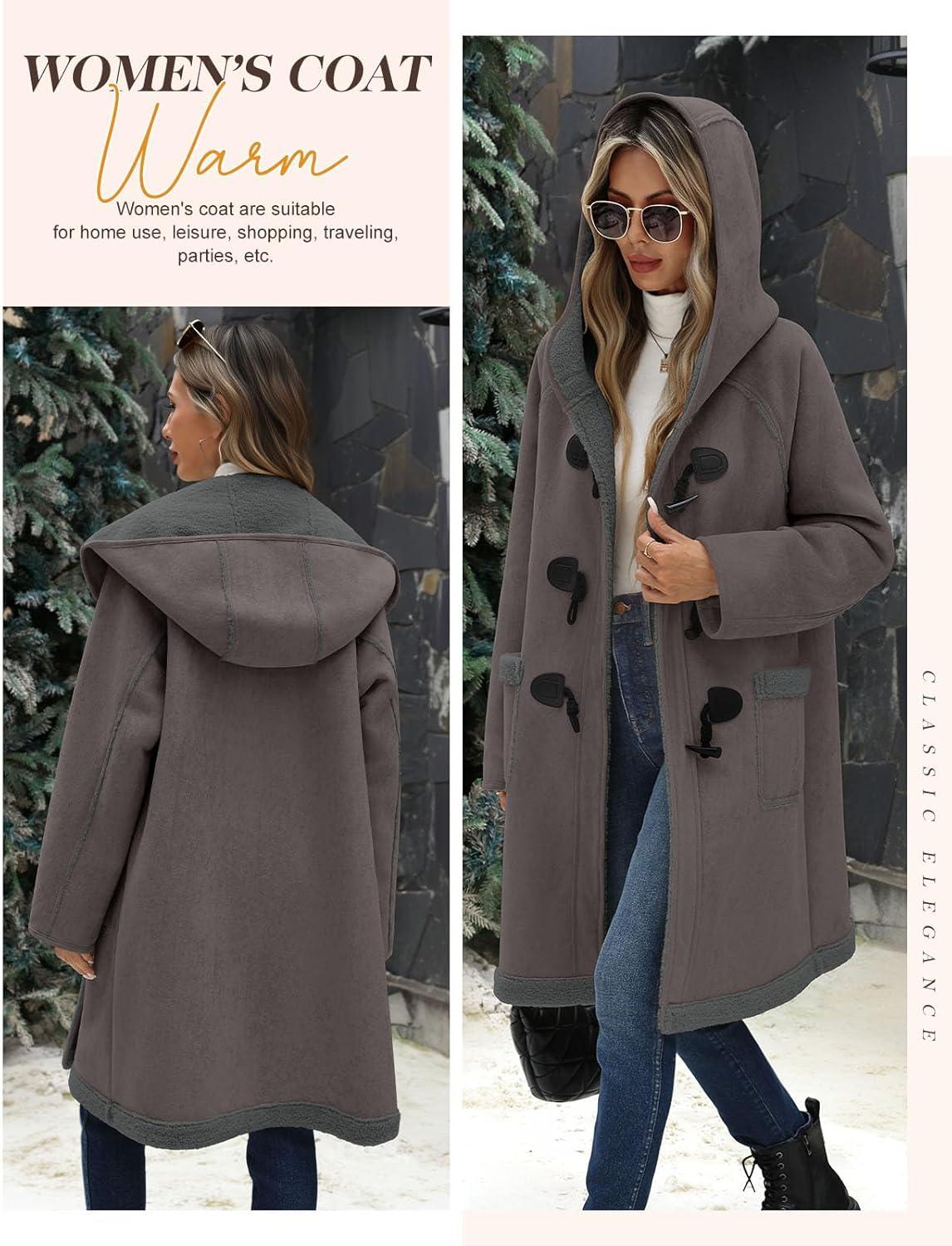 imageUMIPUBO Womens Faux Suede Coat Sherpa Fleece Lined Oversize Duffle Coat Winter MidLength Hooded Toggle Jacket with PocketsDark Grey