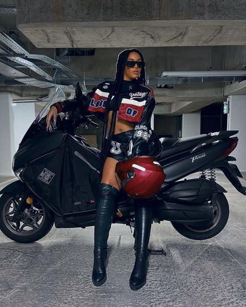 imageVamtac Leather Racing Varsity Jackets Oversized Vintage Letterman Racing Bomber Coat Trendy StreetwearRed