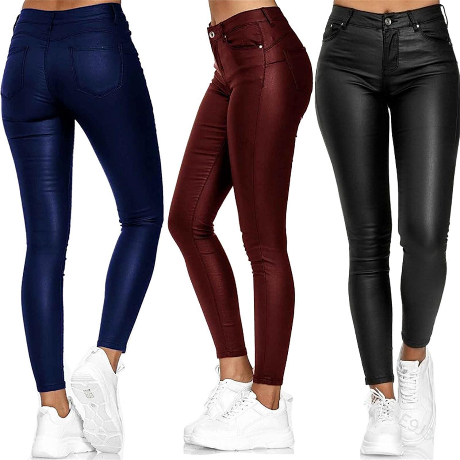 imageWomen Sexy Push Up Faux Leather Pants Stylish Skinny Slim Fit Leggings Wet Look Faux Leather LeggingsBlack