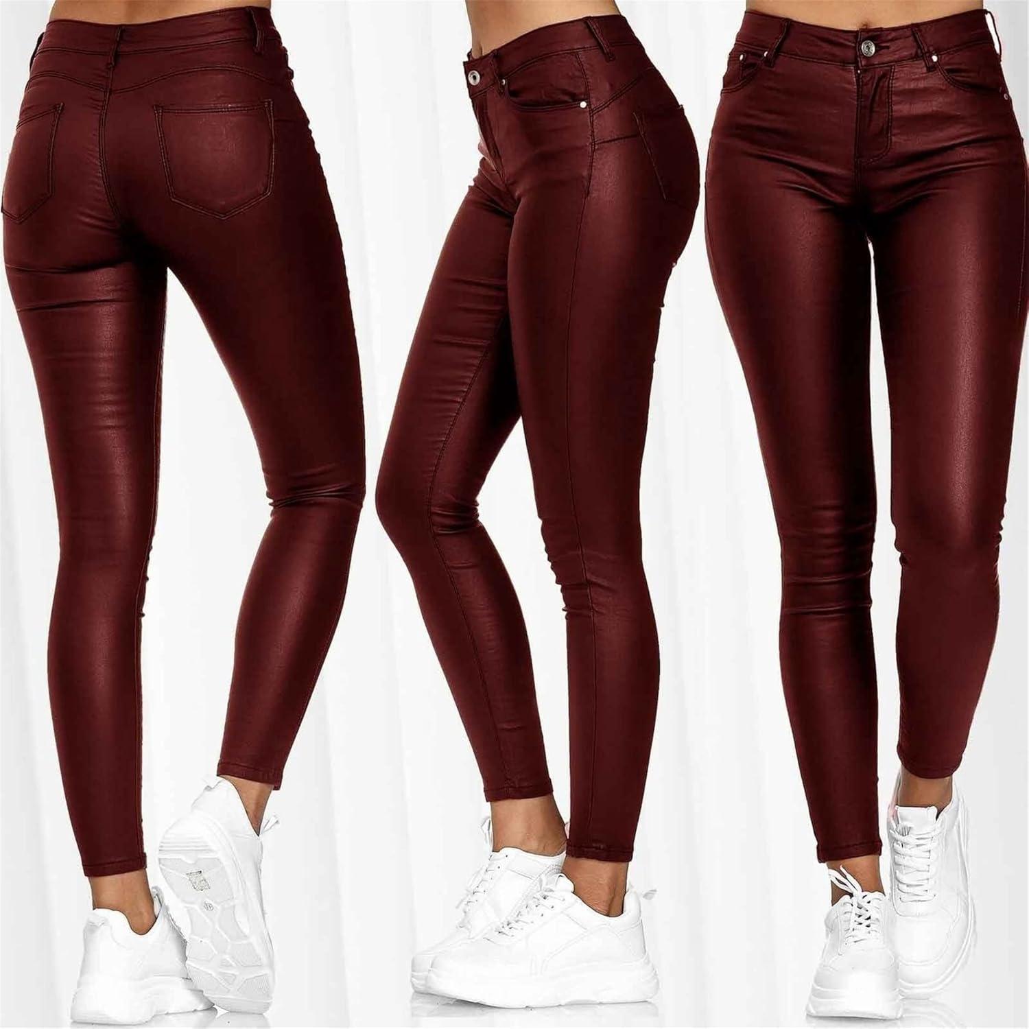 imageWomen Sexy Push Up Faux Leather Pants Stylish Skinny Slim Fit Leggings Wet Look Faux Leather LeggingsBlue