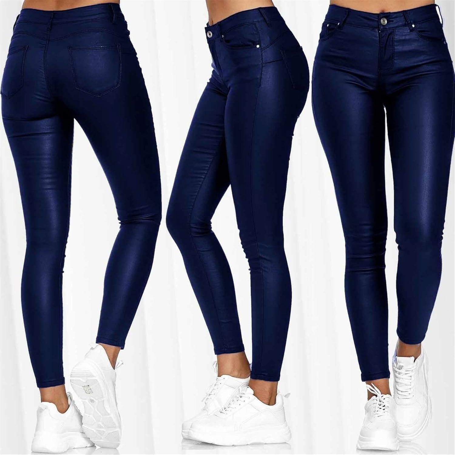 imageWomen Sexy Push Up Faux Leather Pants Stylish Skinny Slim Fit Leggings Wet Look Faux Leather LeggingsRed