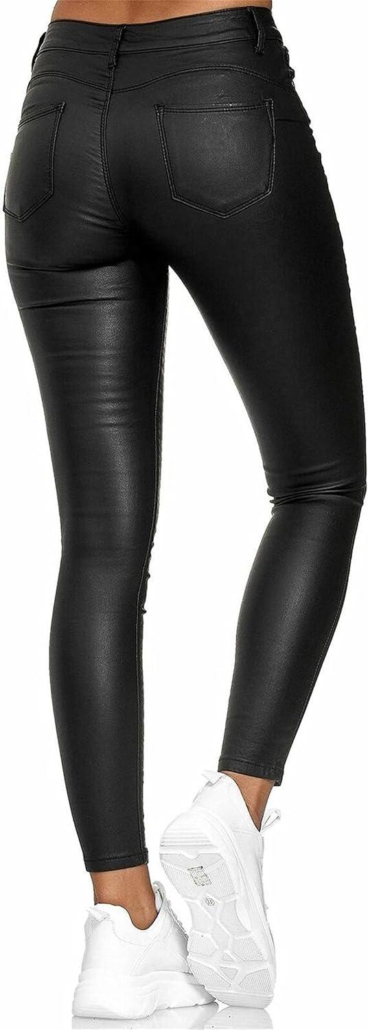 imageWomen Sexy Push Up Faux Leather Pants Stylish Skinny Slim Fit Leggings Wet Look Faux Leather LeggingsRed
