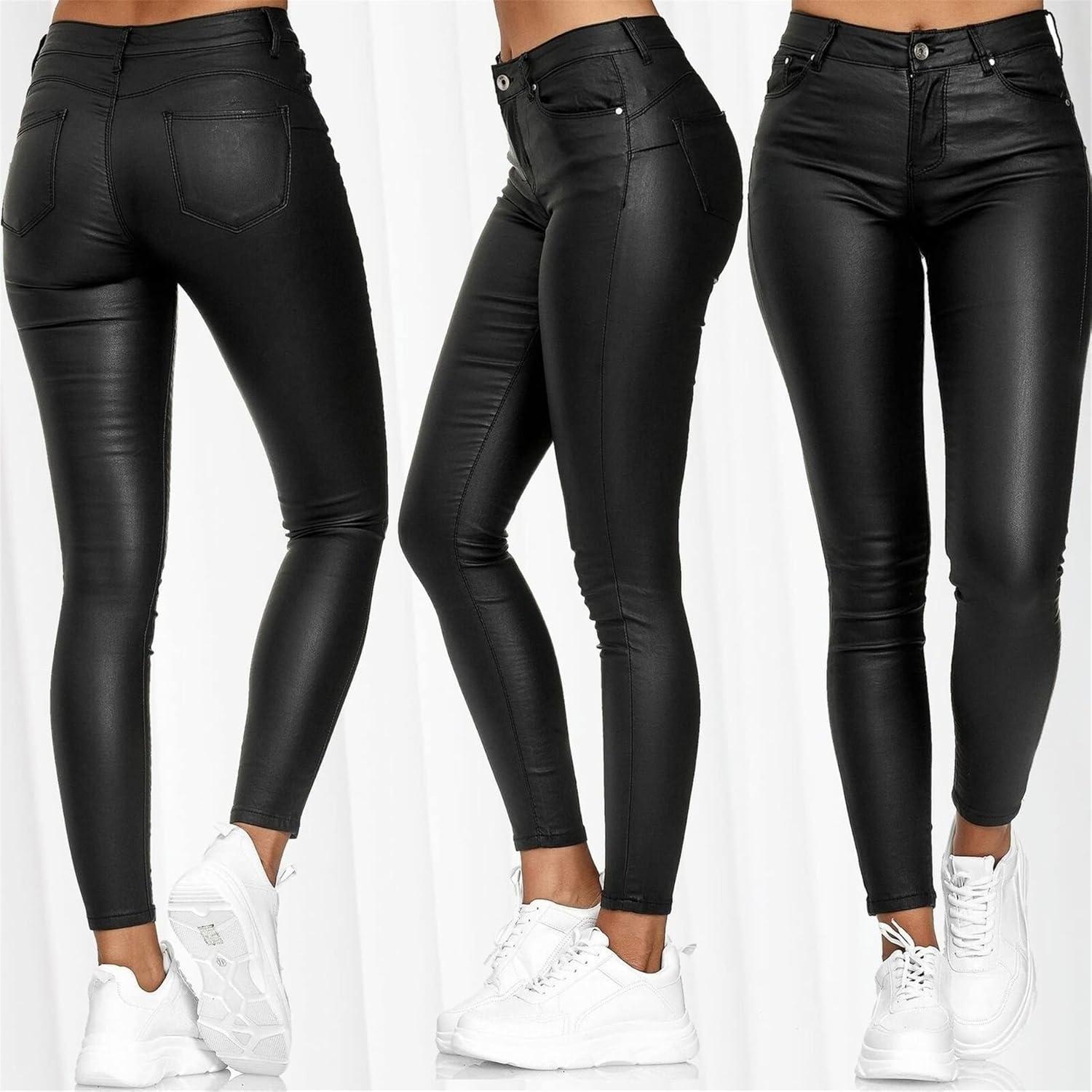 imageWomen Sexy Push Up Faux Leather Pants Stylish Skinny Slim Fit Leggings Wet Look Faux Leather LeggingsRed