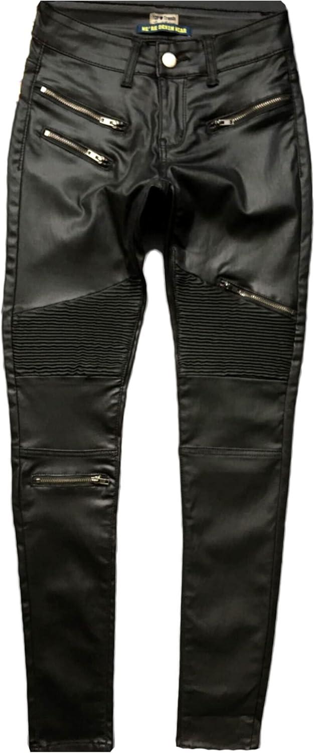 imageWomens Faux Leather Pants Rider Leggings PU Sexy Elastic Pant High Waisted Butt Lift Super Slim Wet Look Thin PencilBlack