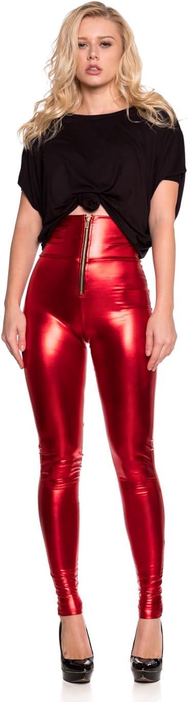 imageWomens J2 Love Zip Up Faux Leather High Waist LeggingsMettalic Red