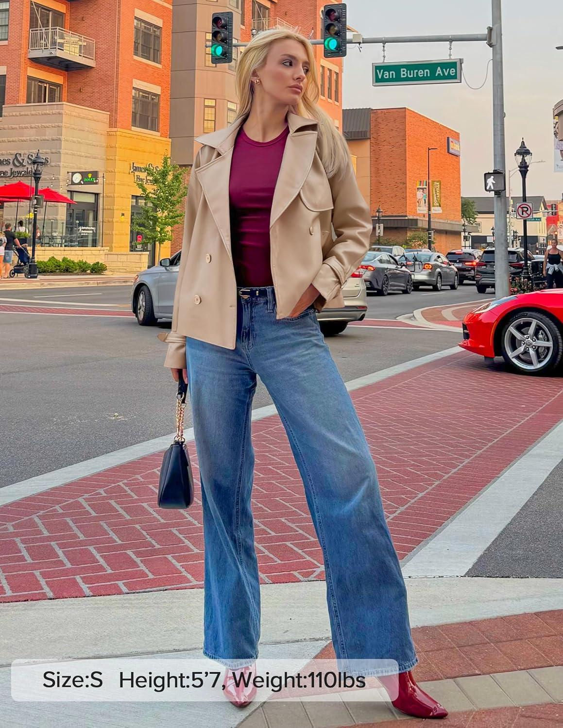 imageZESICA Womens Faux Leather Jackets Oversized Fall Fashion Button Motorcycle Coats Outwear 2026 Winter Outfits ClothesApricot
