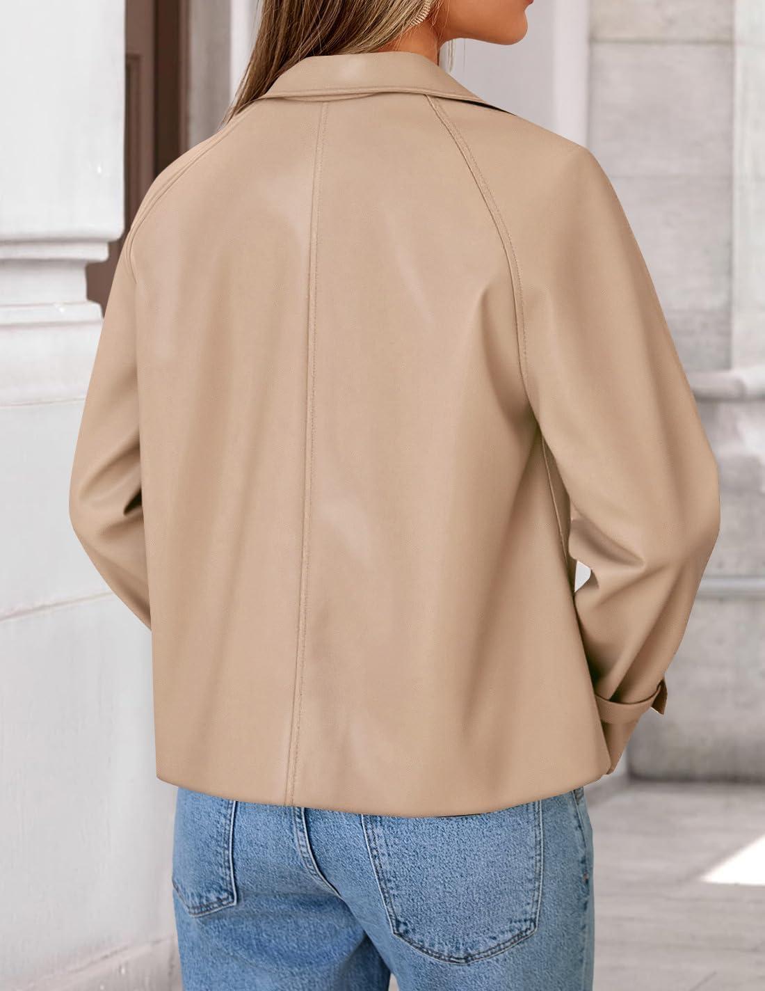 imageZESICA Womens Faux Leather Jackets Oversized Fall Fashion Button Motorcycle Coats Outwear 2026 Winter Outfits ClothesApricot