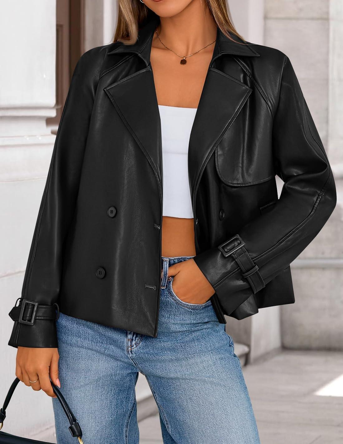 imageZESICA Womens Faux Leather Jackets Oversized Fall Fashion Button Motorcycle Coats Outwear 2026 Winter Outfits ClothesBlack