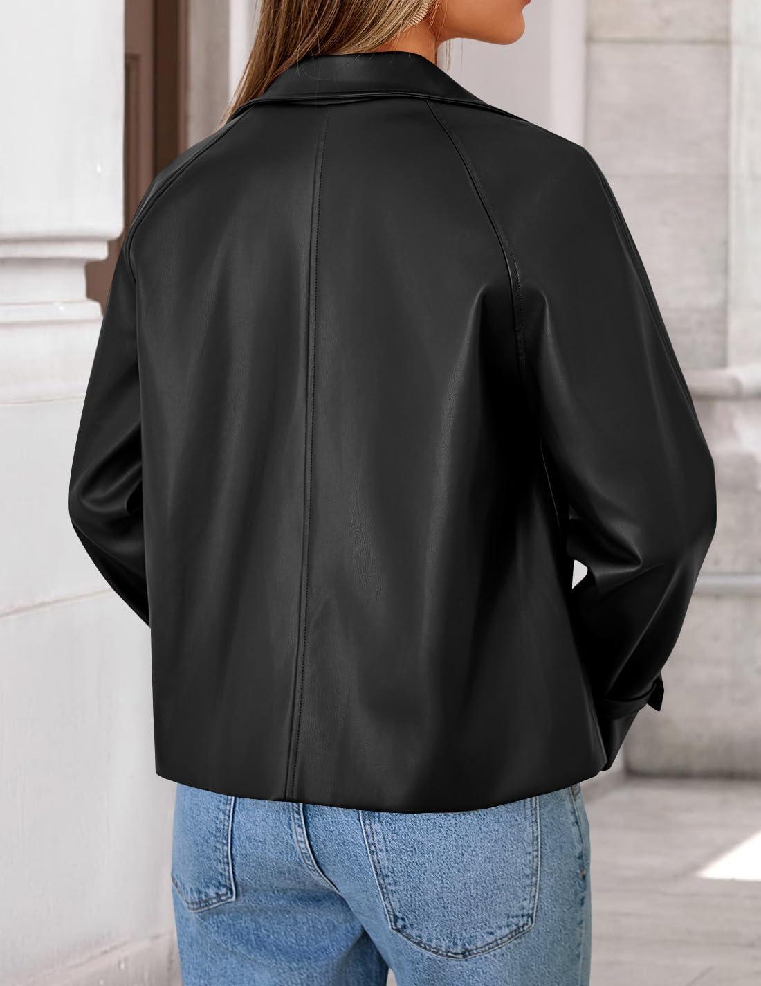 imageZESICA Womens Faux Leather Jackets Oversized Fall Fashion Button Motorcycle Coats Outwear 2026 Winter Outfits ClothesBlack