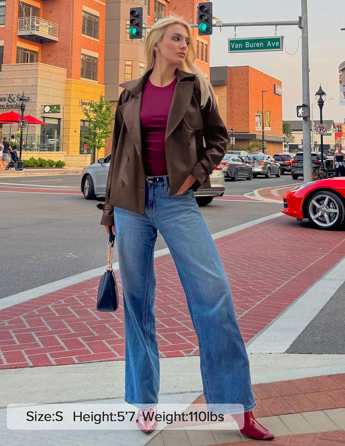 imageZESICA Womens Faux Leather Jackets Oversized Fall Fashion Button Motorcycle Coats Outwear 2026 Winter Outfits ClothesBrown