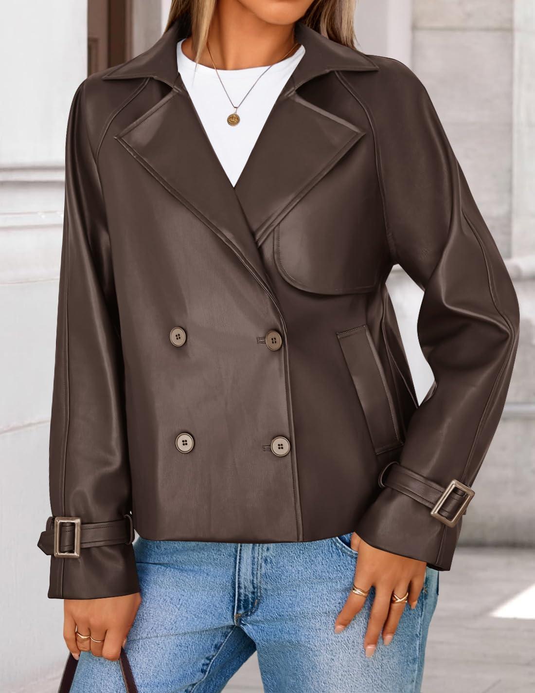 imageZESICA Womens Faux Leather Jackets Oversized Fall Fashion Button Motorcycle Coats Outwear 2026 Winter Outfits ClothesBrown