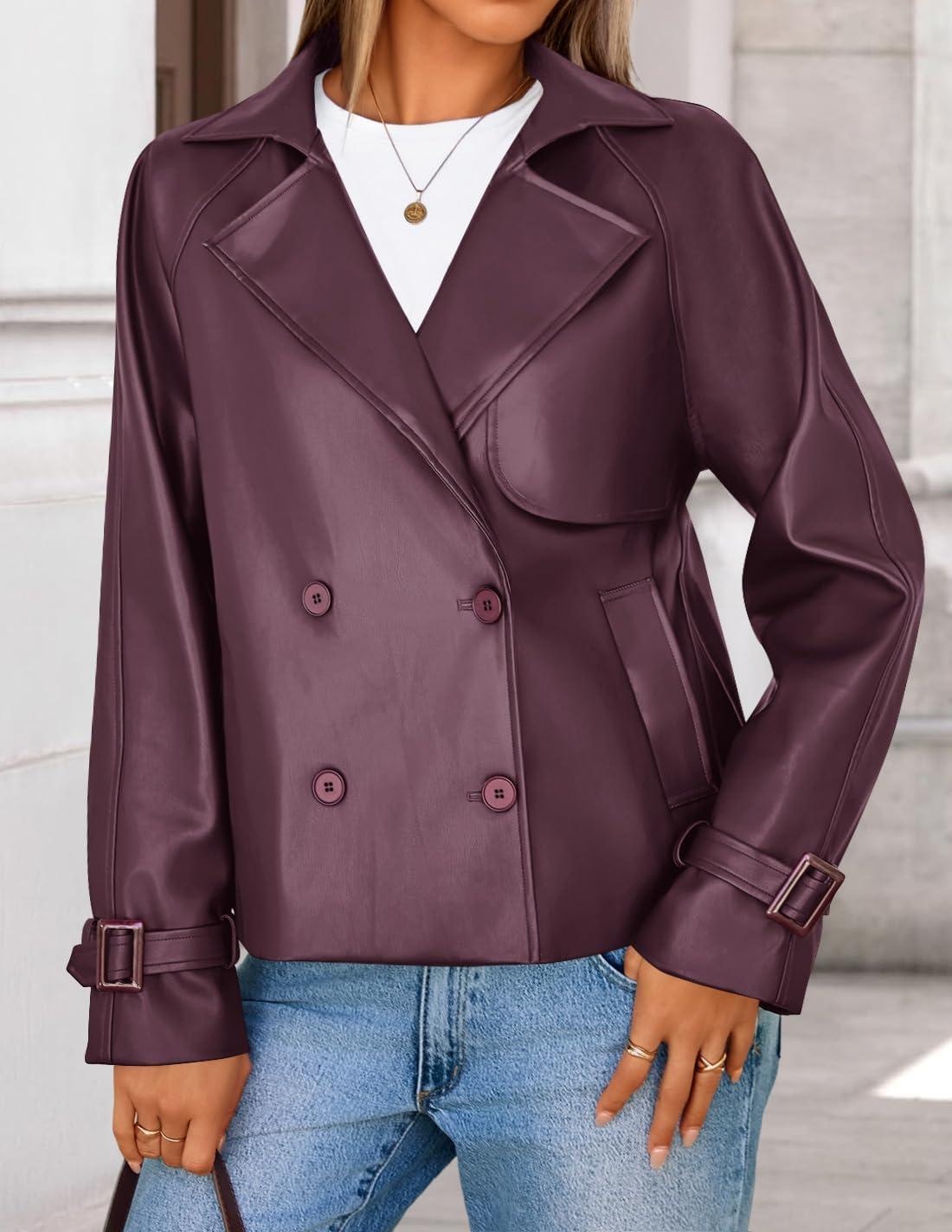 imageZESICA Womens Faux Leather Jackets Oversized Fall Fashion Button Motorcycle Coats Outwear 2026 Winter Outfits ClothesPlum