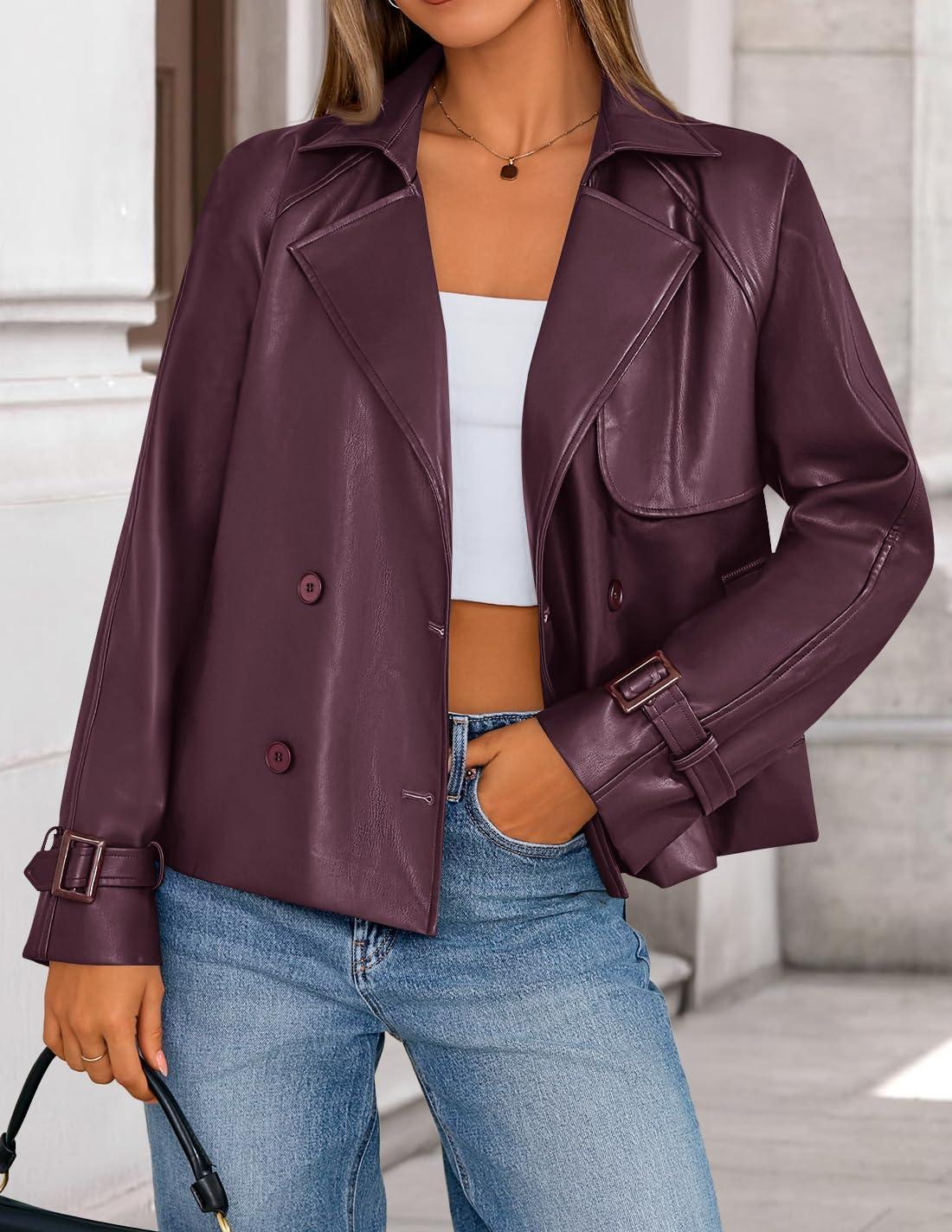 imageZESICA Womens Faux Leather Jackets Oversized Fall Fashion Button Motorcycle Coats Outwear 2026 Winter Outfits ClothesPlum