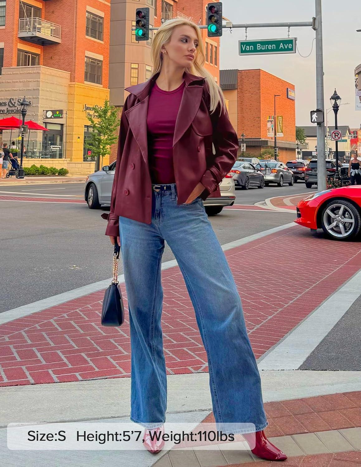 imageZESICA Womens Faux Leather Jackets Oversized Fall Fashion Button Motorcycle Coats Outwear 2026 Winter Outfits ClothesWine