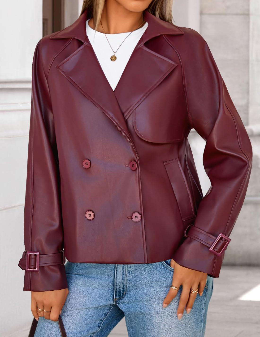 imageZESICA Womens Faux Leather Jackets Oversized Fall Fashion Button Motorcycle Coats Outwear 2026 Winter Outfits ClothesWine