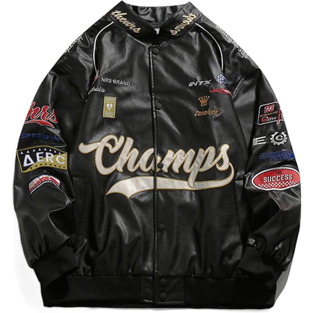 imageAelfric Eden Faux Leather Racing Jacket Oversized Motorcycle Biker Racer Jackets Streetwear UnisexBlack