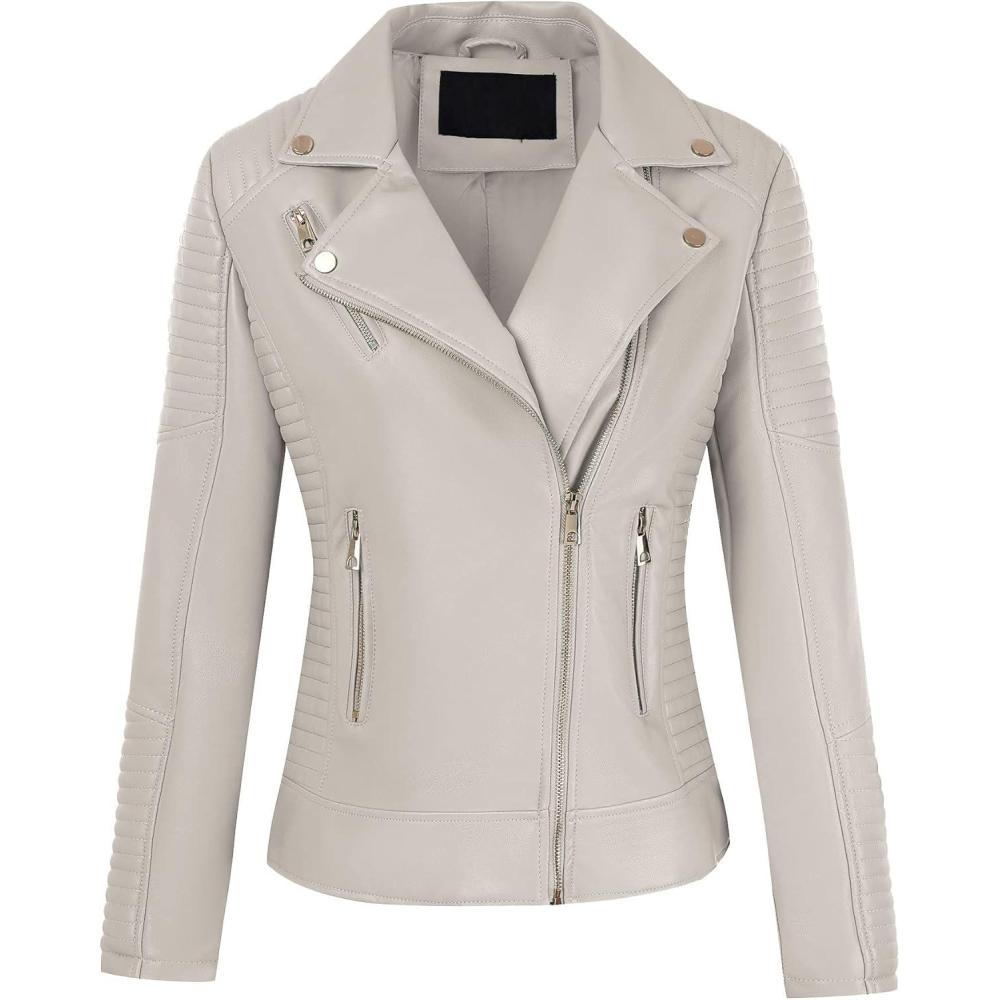 imageBellivera Womens Faux Leather Casual Jacket 2025 Spring Trendy Motorcycle Outfits Lightweight Classic CoatBeige