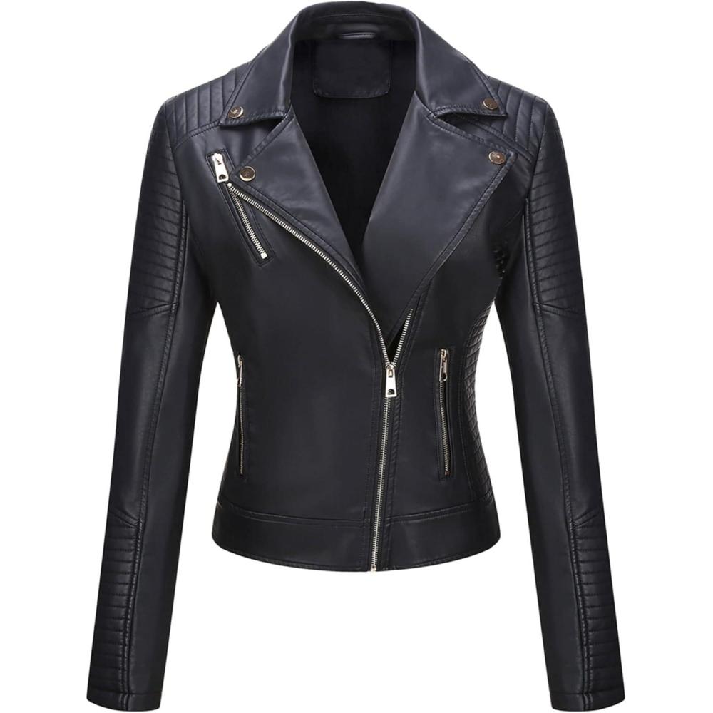 imageBellivera Womens Faux Leather Casual Jacket 2025 Spring Trendy Motorcycle Outfits Lightweight Classic CoatBlack