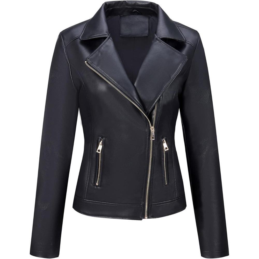 imageBellivera Womens Faux Leather Casual Jacket 2025 Spring Trendy Motorcycle Outfits Lightweight Classic CoatBlack Biker Coat