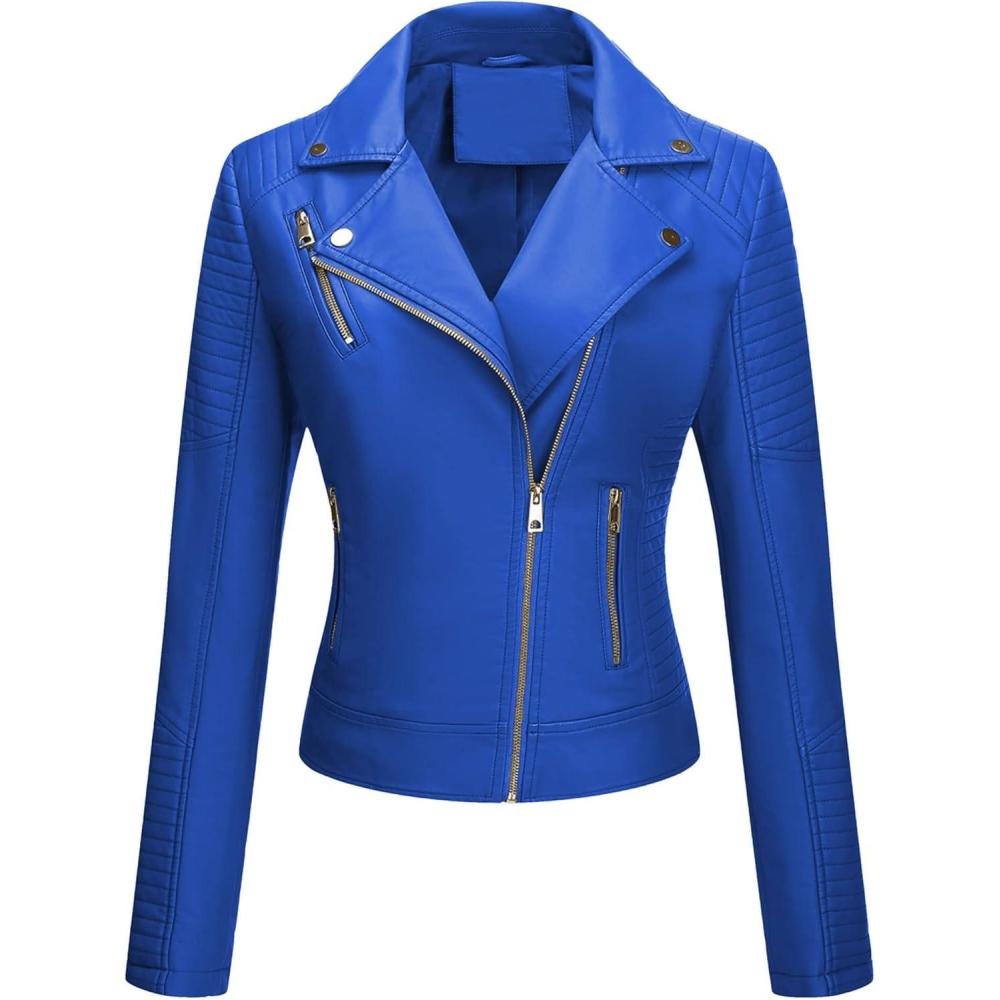 imageBellivera Womens Faux Leather Casual Jacket 2025 Spring Trendy Motorcycle Outfits Lightweight Classic CoatDarkblue