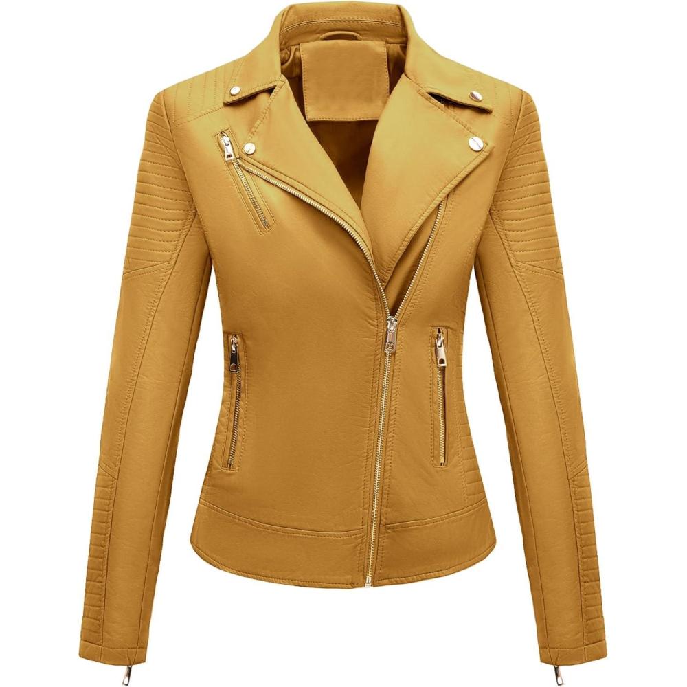 imageBellivera Womens Faux Leather Casual Jacket 2025 Spring Trendy Motorcycle Outfits Lightweight Classic CoatGinger