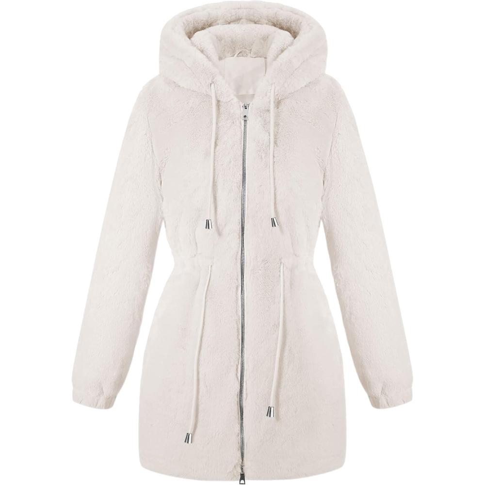 imageBellivera Womens Leopard Print Fleece Coat Spring and Winter Fashion Fuzzy Jacket Faux Fur Fluffy Cardigan OvercoatWhite Faux Fur Coat