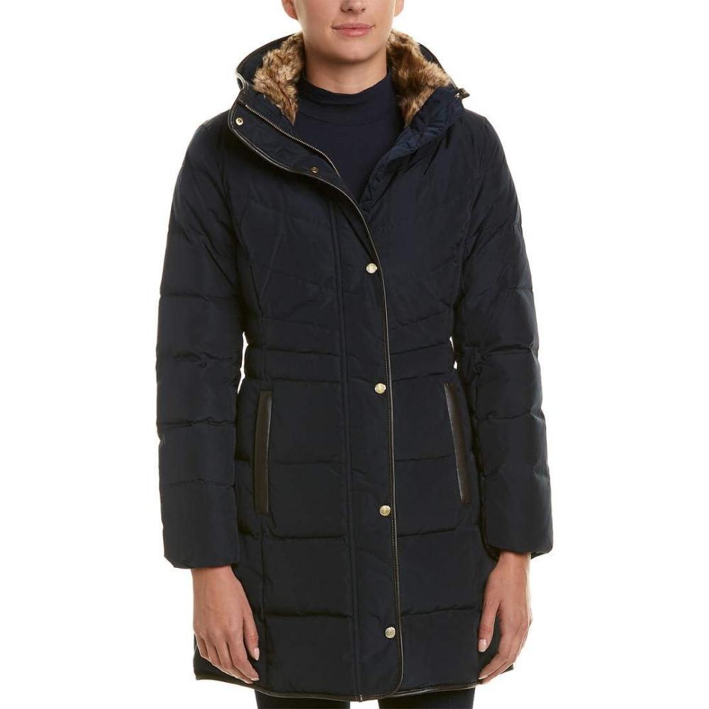 imageCole Haan womens Mid Length Down Coat With Bib FrontNavy