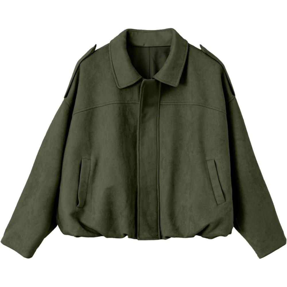 imageEVALESS Womens Faux Suede Bomber Jackets Long Sleeve Fall Coats Zip Up Cropped Jacket Trendy Winter Warm OuterwearFour Leaf Clover