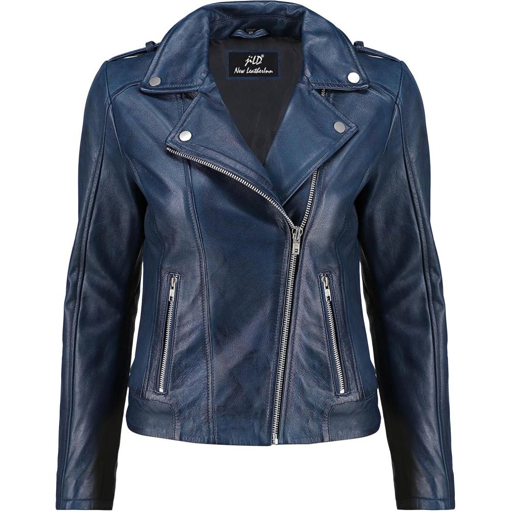 imageJild Biker Style Vintage Leather Jacket Women Casual Fashion Motorcycle ZipUp Lightweight Coat Collar Women Leather JacketBlue