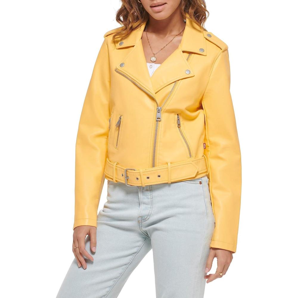 imageLevis Womens The Belted Faux Leather Moto Jacket Regular amp Plus SizeAmberCream