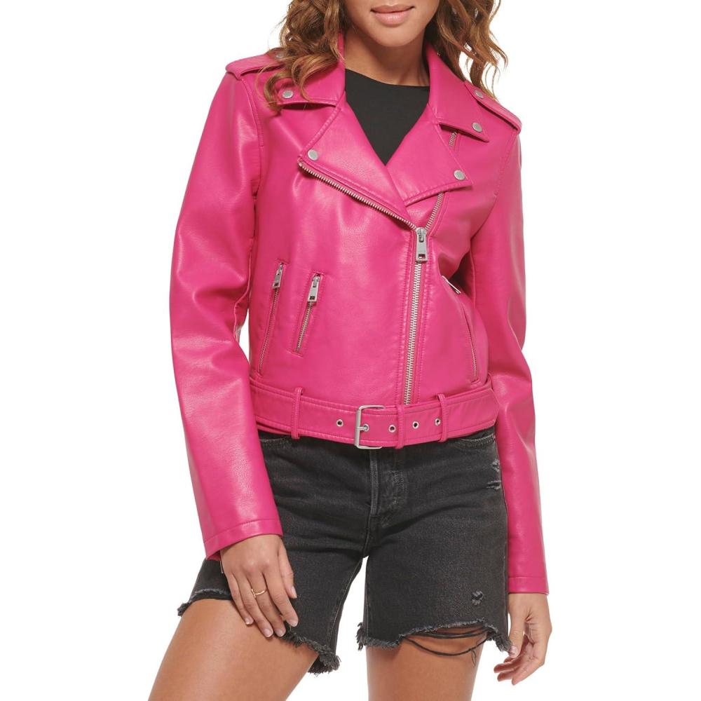 imageLevis Womens The Belted Faux Leather Moto Jacket Regular amp Plus SizeBerry