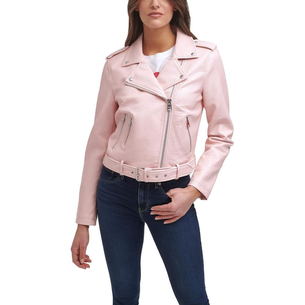 imageLevis Womens The Belted Faux Leather Moto Jacket Regular amp Plus SizeBlush Croc