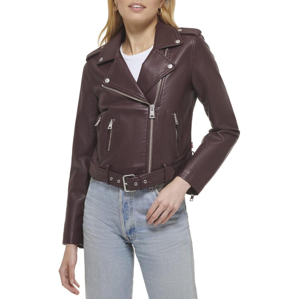imageLevis Womens The Belted Faux Leather Moto Jacket Regular amp Plus SizeBurgundy