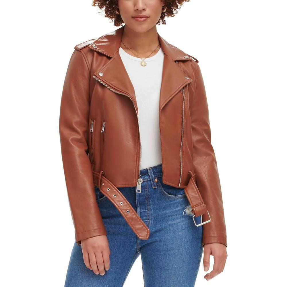 imageLevis Womens The Belted Faux Leather Moto Jacket Regular amp Plus SizeCamel