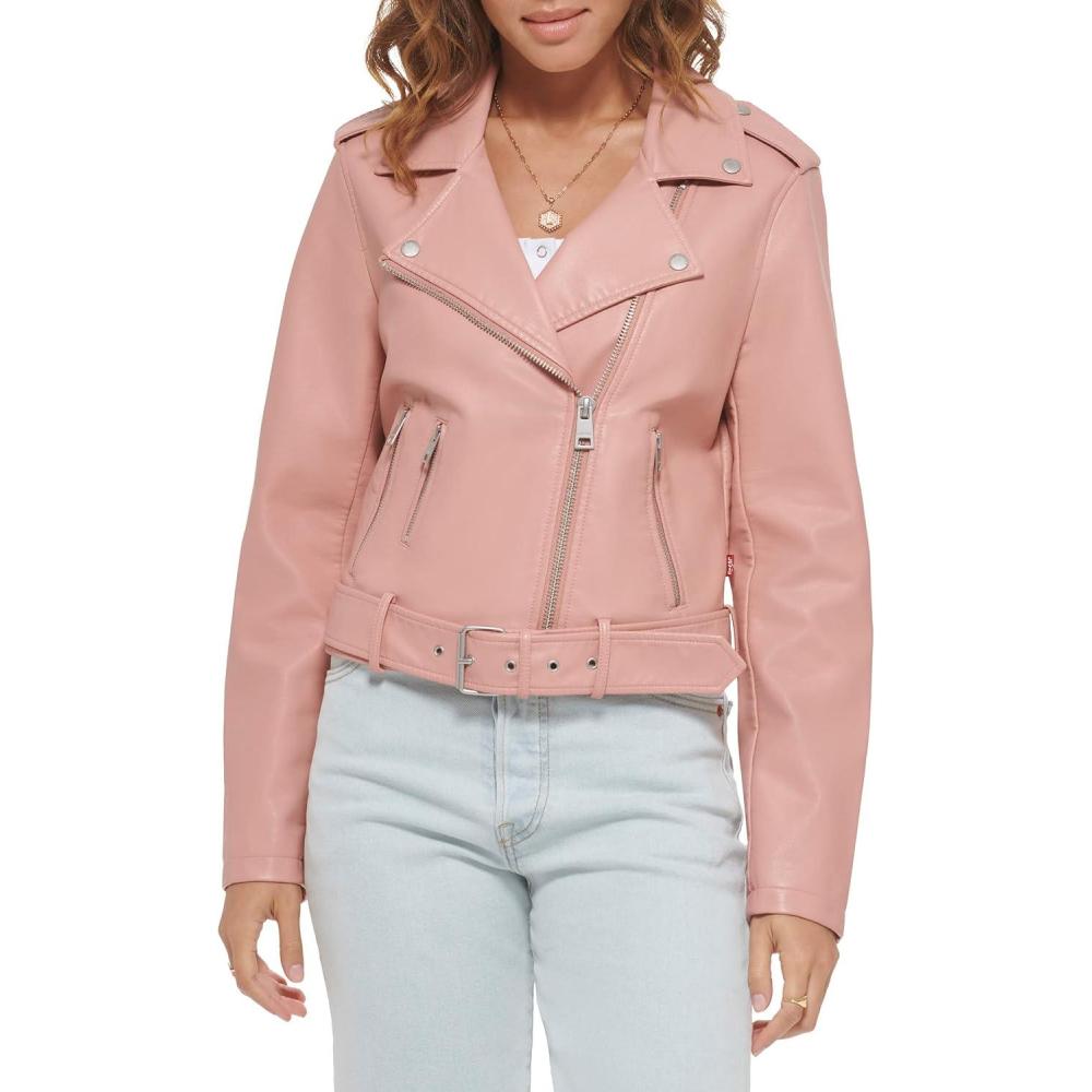 imageLevis Womens The Belted Faux Leather Moto Jacket Regular amp Plus SizeCameo Pink