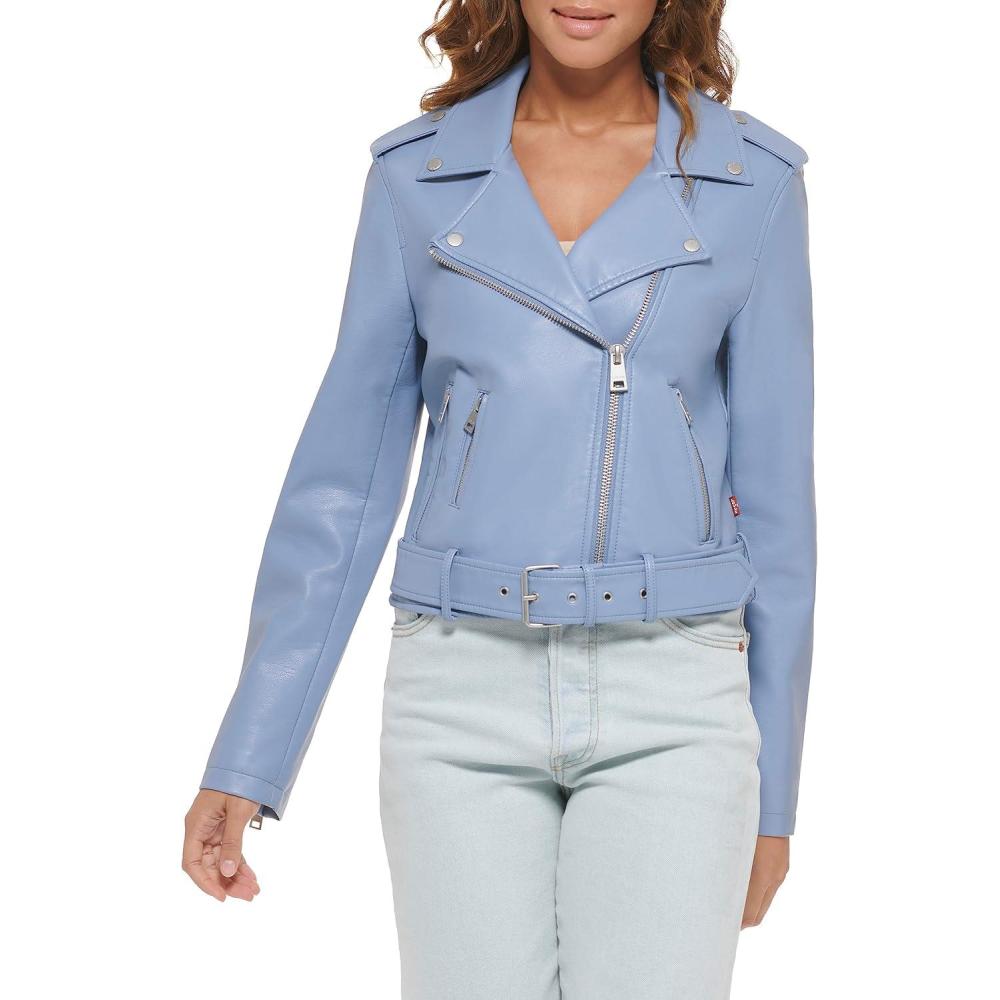 imageLevis Womens The Belted Faux Leather Moto Jacket Regular amp Plus SizeCountry Blue