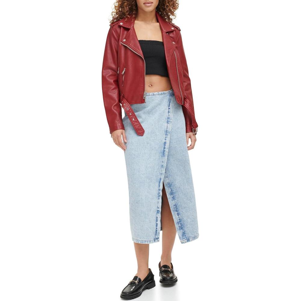 imageLevis Womens The Belted Faux Leather Moto Jacket Regular amp Plus SizeDeep Red