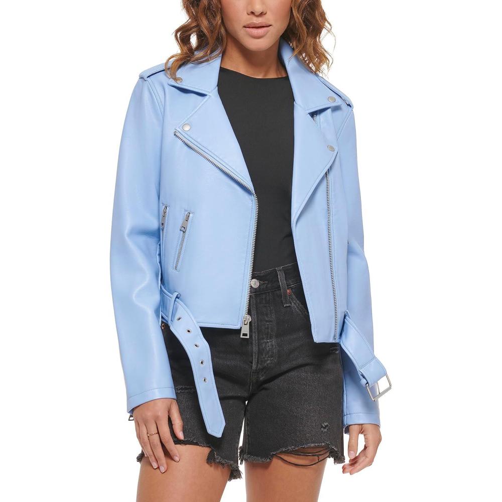 imageLevis Womens The Belted Faux Leather Moto Jacket Regular amp Plus SizeHydrangea