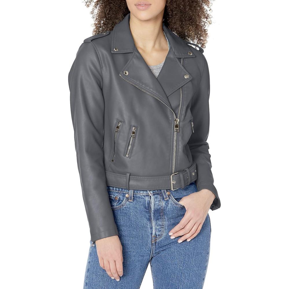 imageLevis Womens The Belted Faux Leather Moto Jacket Regular amp Plus SizeIron Grey