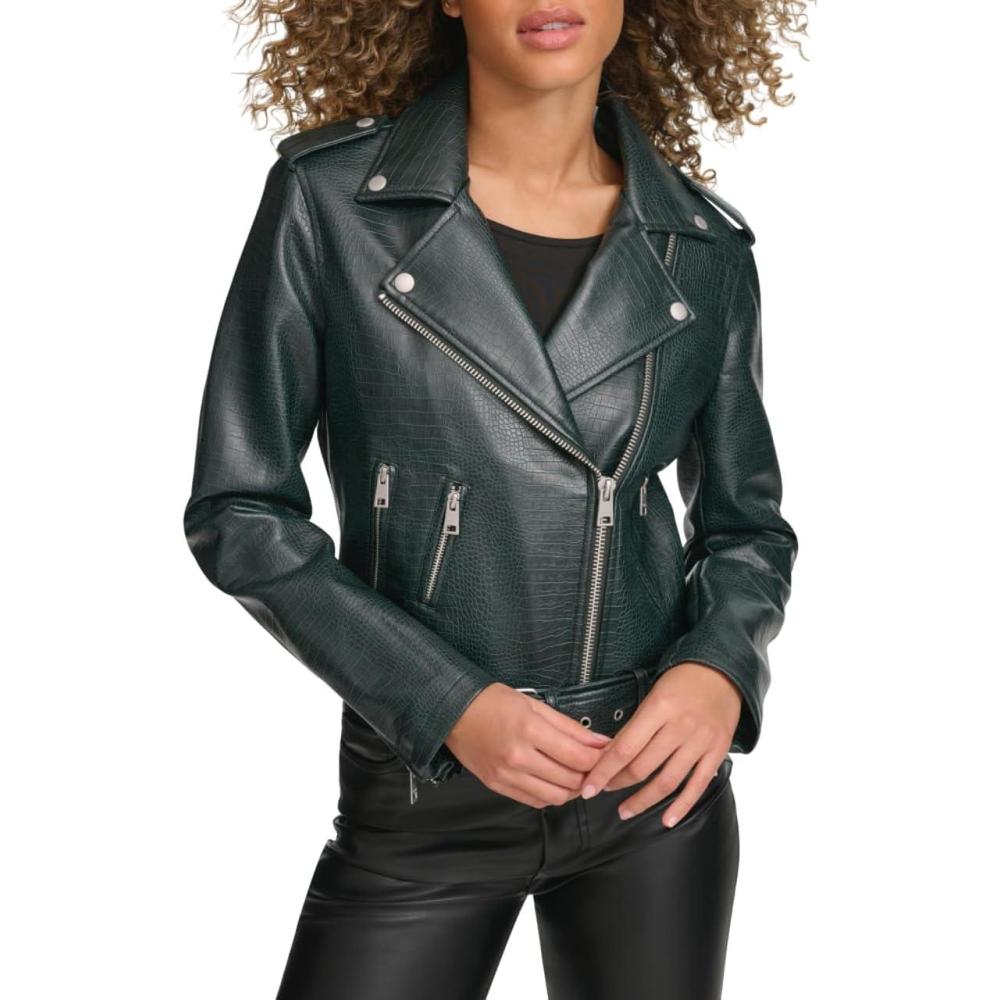 imageLevis Womens The Belted Faux Leather Moto Jacket Regular amp Plus SizePetrol Green Croc
