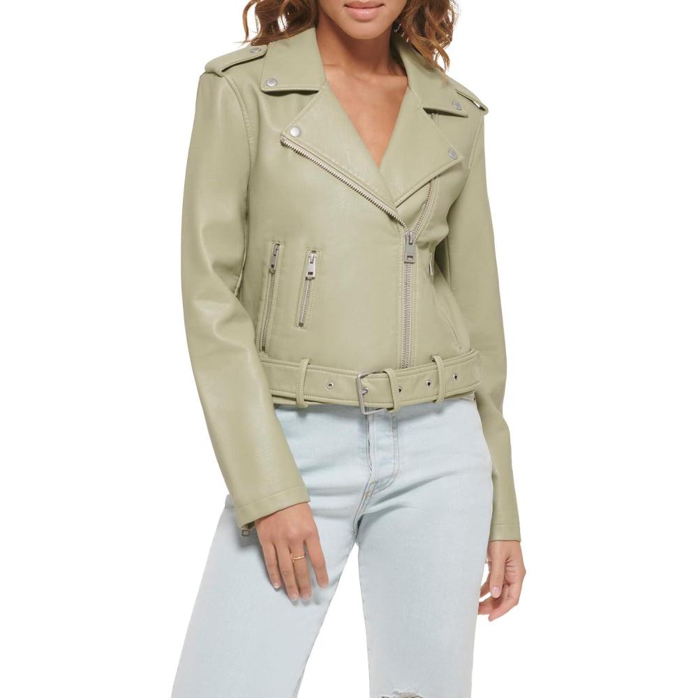 imageLevis Womens The Belted Faux Leather Moto Jacket Regular amp Plus SizeTea Green