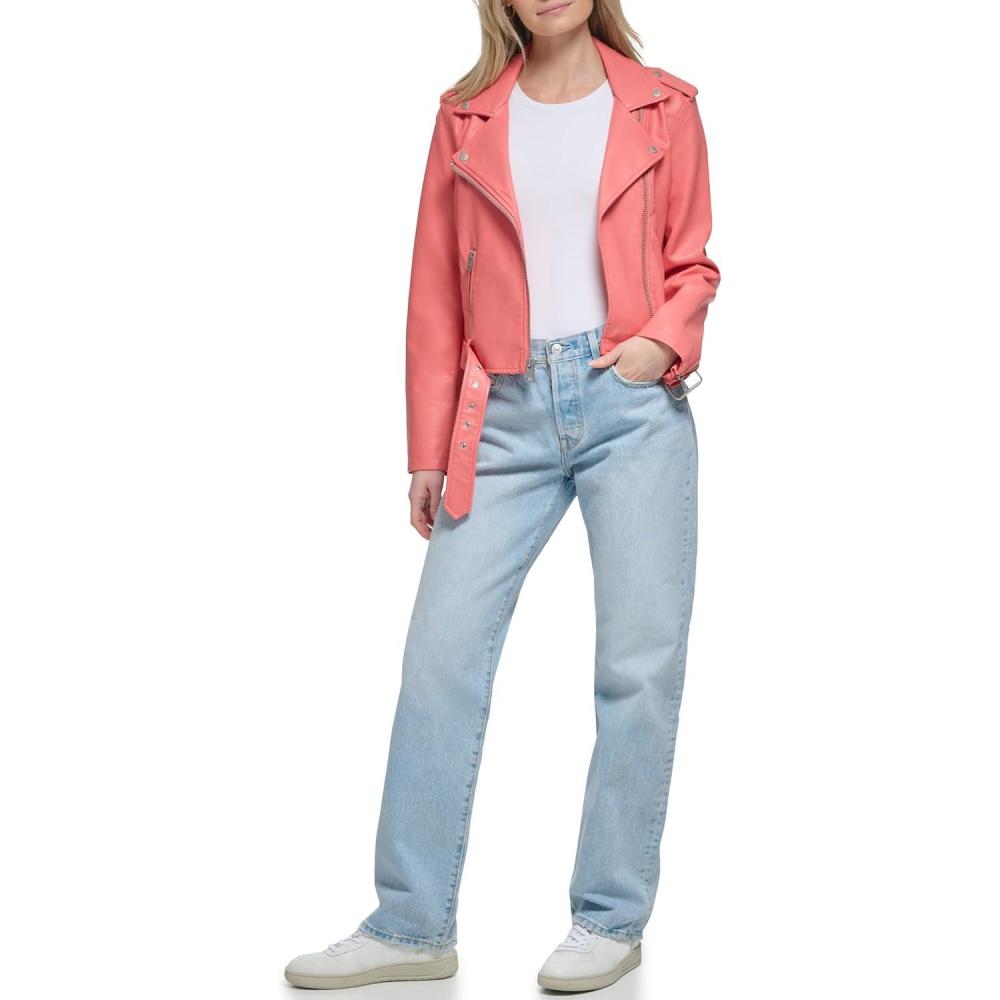 imageLevis Womens The Belted Faux Leather Moto Jacket Regular amp Plus SizeToasted Coral