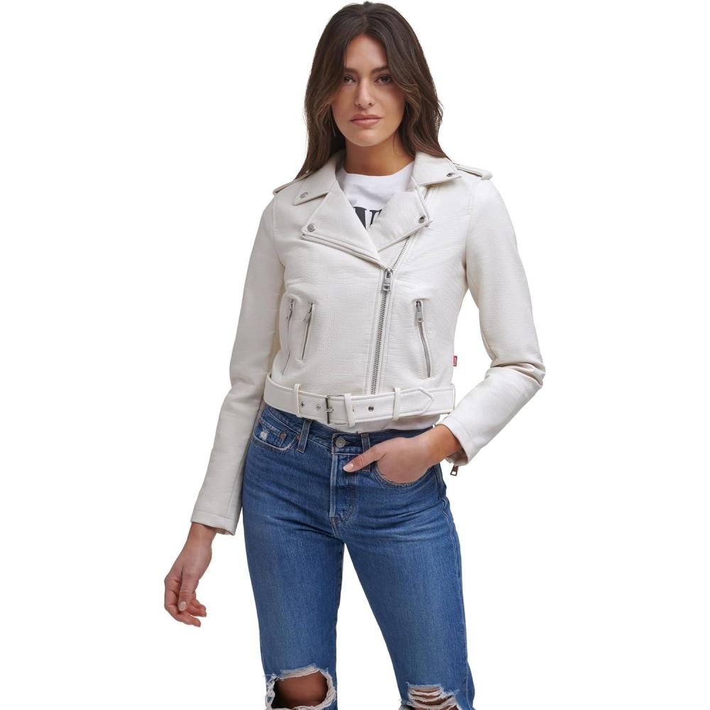 imageLevis Womens The Belted Faux Leather Moto Jacket Regular amp Plus SizeWhite Croc