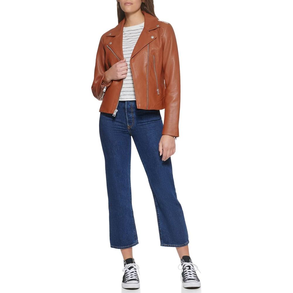 imageLevis womens Vegan Leather 538 Moto Jacket Regular amp Plus SizeCamel