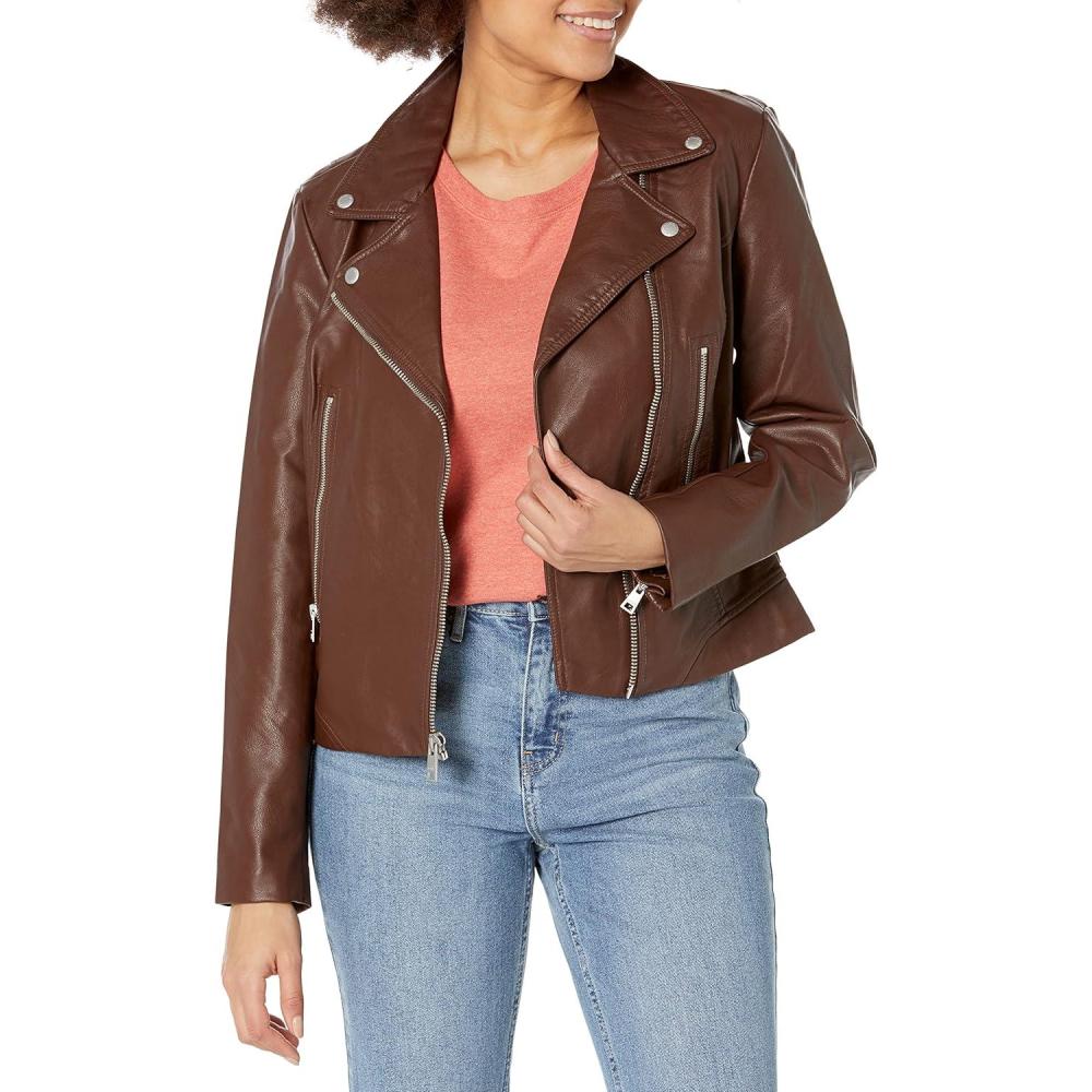 imageLevis womens Vegan Leather 538 Moto Jacket Regular amp Plus SizeChocolBrown
