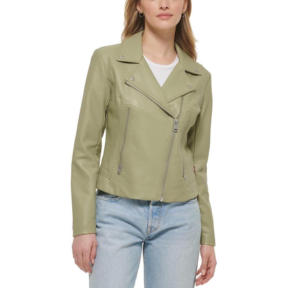 imageLevis womens Vegan Leather 538 Moto Jacket Regular amp Plus SizeGrnCha